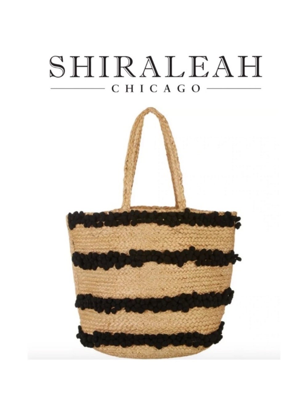 Shiraleah Aubrey big Pompom Jute Tote bag jute beach travel